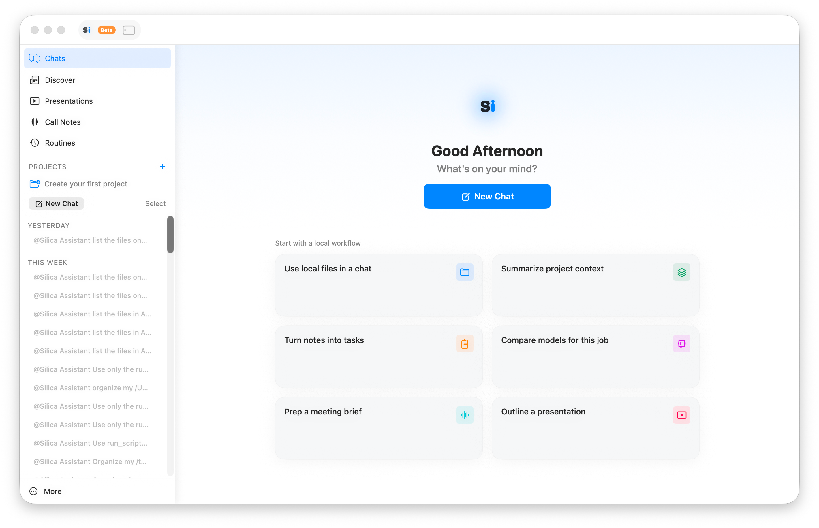 SilicaAI chat and canvas workspace